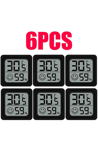 Choice8 6 قطع - أسود، مقياس حرارة ورطوبة رقمي صغير بشاشة LCD، 1/3/4/6 قطع، مق...