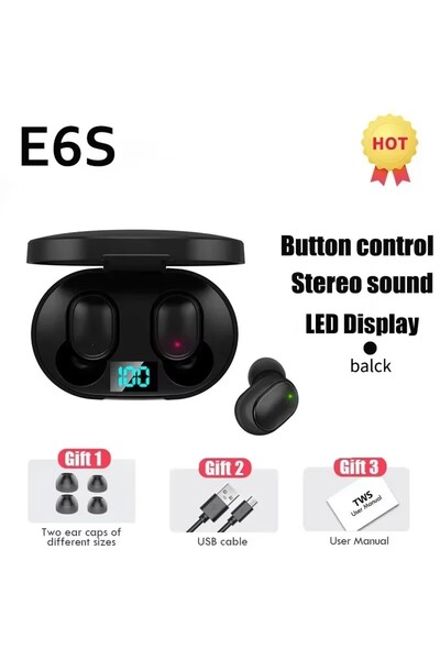Choice4 سماعات أذن لاسلكية بلوتوث TWS E6S سوداء اللون، مزودة بميكروفون وشاشة ...