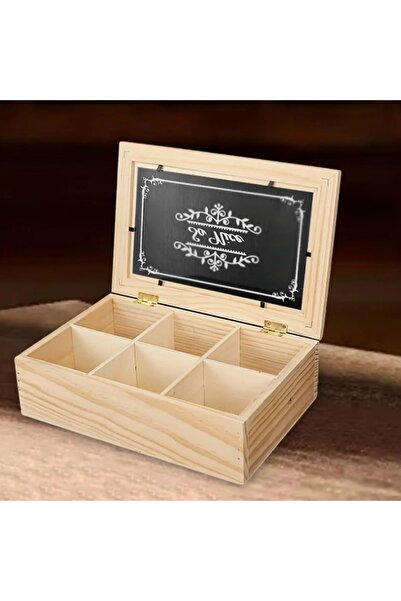 Choice صندوق شاي خشبي متعدد الوظائف بستة أقسام، مقاس 24×16×7 سم، مزود بغطاء و...