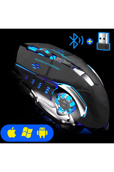 Choice1 ماوس لاسلكي أسود قابل لإعادة الشحن، ماوس صامت للألعاب، بلوتوث، USB، م...