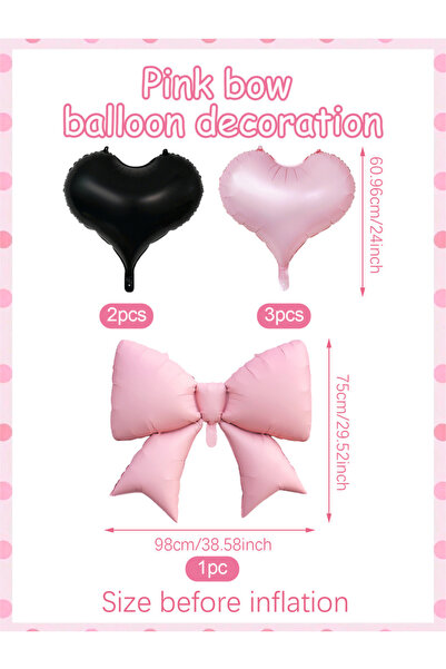 Choice1 Other 6pcs Black Pink 6pcs large heart-shaped bow decoration balloon ...