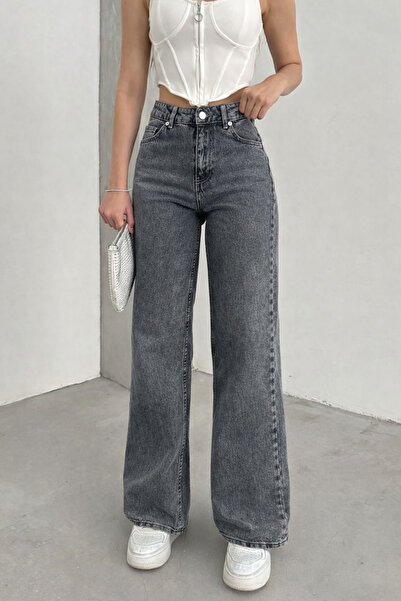 BM BALANCEMODA Women's Smoked Snow Washed High Waist Palazzo Jean