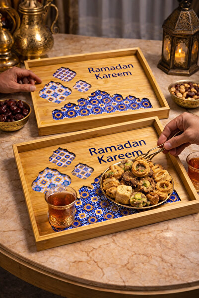 WOOD Luxurious Ramadan tray set with a glass base – elegant heritage design f...