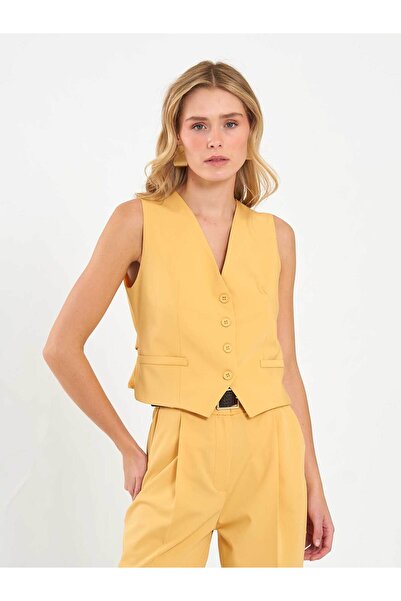 Caddebostan Moda Yellow Buckle-Back Vest Modern Premium Luxury Trend Design Vest