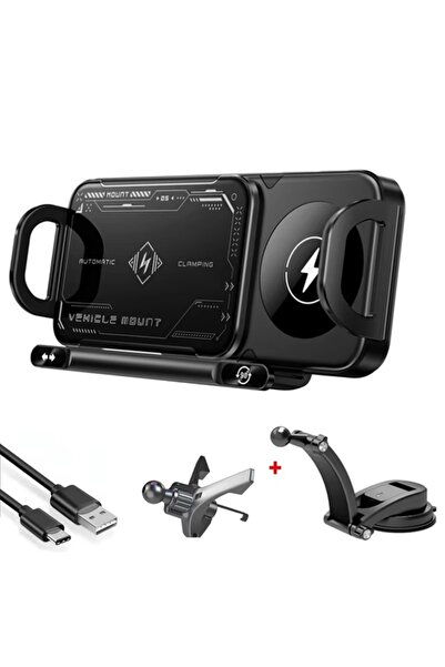 Choice1 شاحن لاسلكي سريع للسيارة من VIKEFON مزود بحامل مزدوج الملفات، وحامل ش...