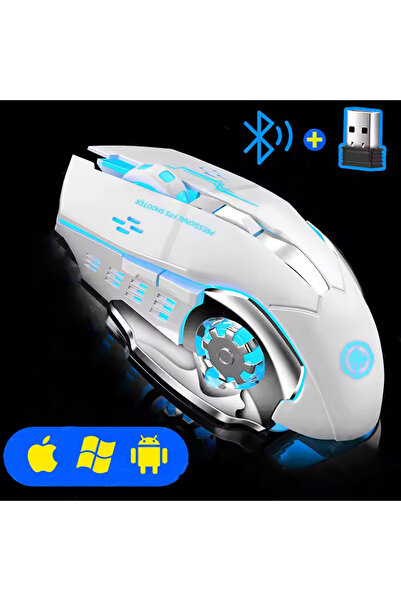 choice2 ماوس لاسلكي قابل لإعادة الشحن أبيض اللون، ماوس ألعاب كمبيوتر صامت بتق...