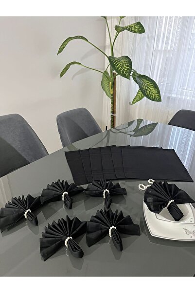 BRL ÇEYİZ HOME Colber Dertsiz Fabric Serviette and Ring (for 12 People)-12 Na...