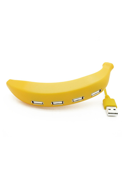 Choice1 Yellow Banana Shape USB 20 Hub 4 Port Multi Splitter with Power Adapt...