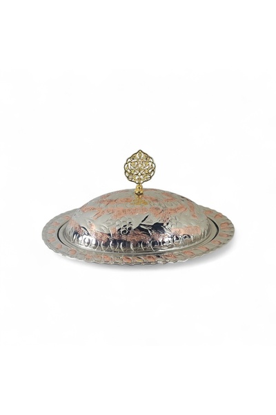 Zinnun Copper Hand-Patterned Small Size Kayık, Presentation Tray/Turkish Deli...