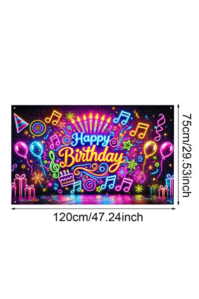 Choice 1 Runtowo 1pc Neon Music Theme Background Cloth ,Happy Birthday Backdr...