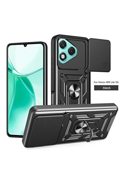Choice12 غطاء حماية أسود مدرع لهاتف هونر 400 لايت مع حلقة مغناطيسية، متوافق م...