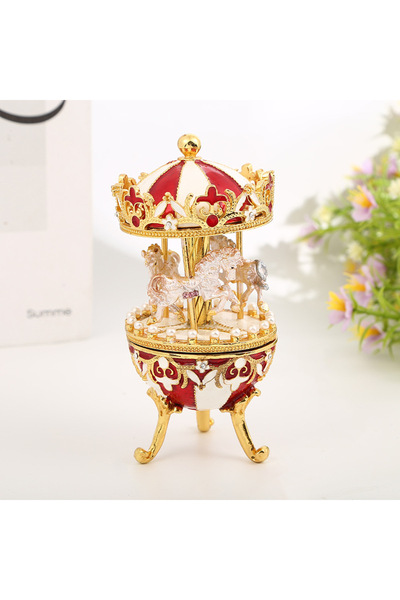 Choice Red Enamel Carousel Metal Craftsmanship Decorative Jewelry Box Large E...