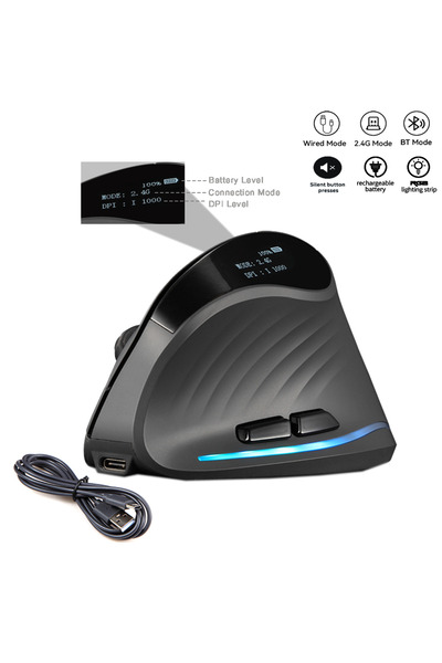 Choice ماوس لاسلكي عمودي قابل لإعادة الشحن، أسود اللون، مزود بشاشة عرض، تصميم...