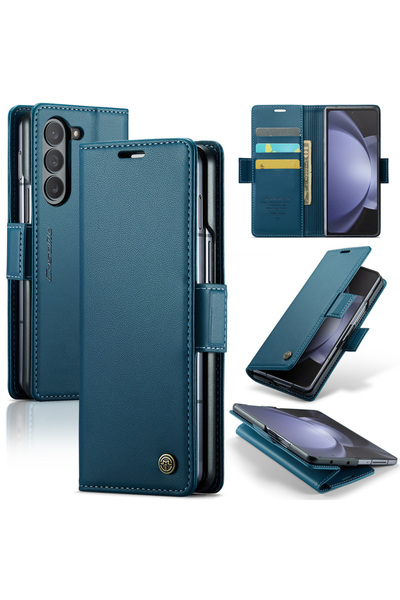 Choice11 جراب جلد أزرق أنيق قابل للطي بتصميم عملي لهاتف Galaxy Z Fold 7، متوا...