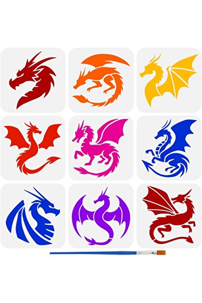 Choice AECH03-19819 9PCS Dragon Painting Stencil 5.9x5.9inch Dragon Silhouett...