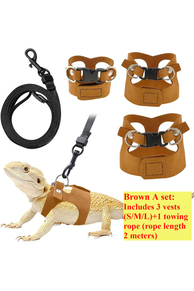 Choice6 Brown A set Bearded Dragon Harness and Leash Set, 3 Size Adjustable S...