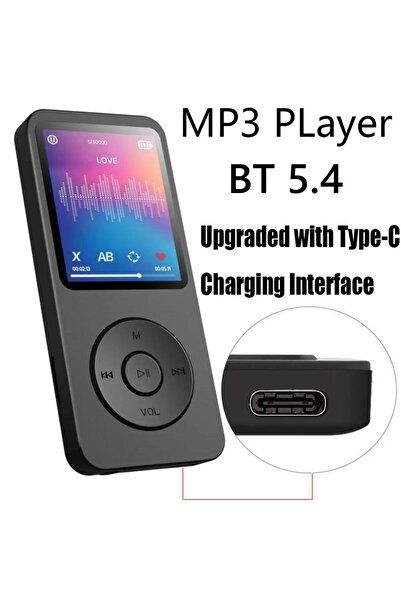 choice2 مشغل موسيقى MP3 أسود اللون، شاشة 1.8 بوصة، منفذ USB-C، بلوتوث 5.4، يد...
