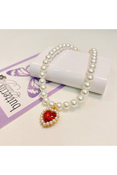 Choice12 طوق لؤلؤ أحمر بتصميم أميرة، مقاس صغير (20-25 سم)، للكلاب والقطط - إك...