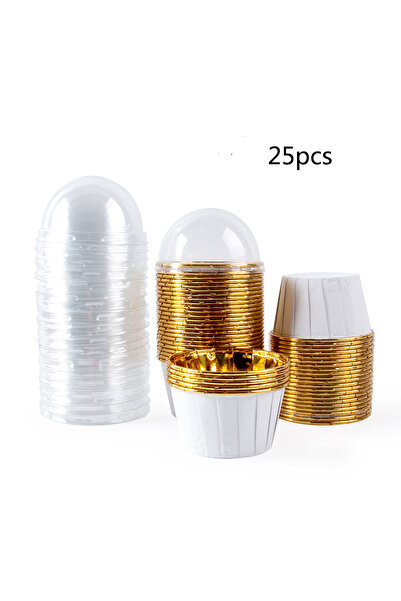 Choice1 50pcs white 25/50pcs Mini Foil Gold Muffin Paper Cups with Lid Cake W...