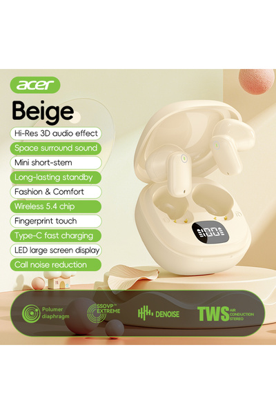 Choice سماعات أذن لاسلكية بلوتوث Ohr501 بيج [منتج رسمي من Acer] بتصميم مريح د...