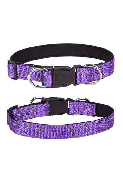 Choice7 M PURPLE Solid Color Dog Collar Reflective Webbing Pet Collar Explosi...