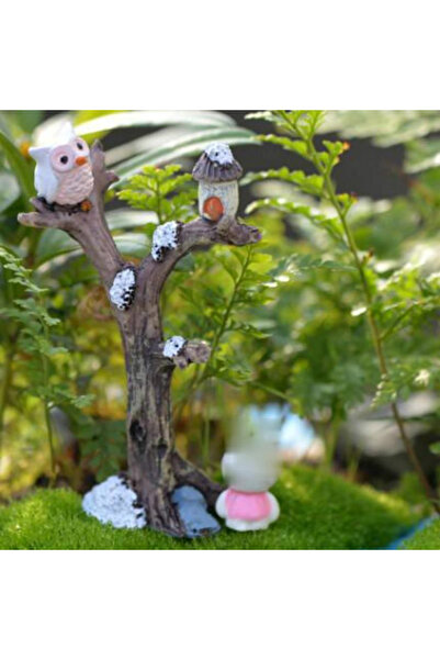 Choice grey Mini Tree Branches Resin Miniatures Owl Fairy Garden House Kit Do...