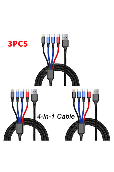 choice2 Black--3PCS 1.2m 1-3PCS 4 In 1 USB Type C Fast Charging Cable For Iph...