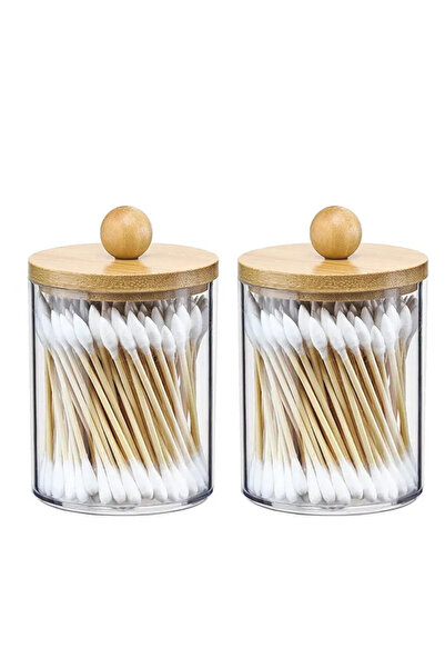 Choice علبة دائرية من أعواد القطن، تحتوي على غطاء بلاستيكي شفاف من الخيزران، ...