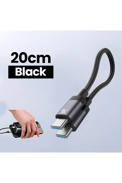 Choice كابل USB-C قصير أسود اللون بطول 20 سم من Tutew، يدعم الشحن السريع بقدر...