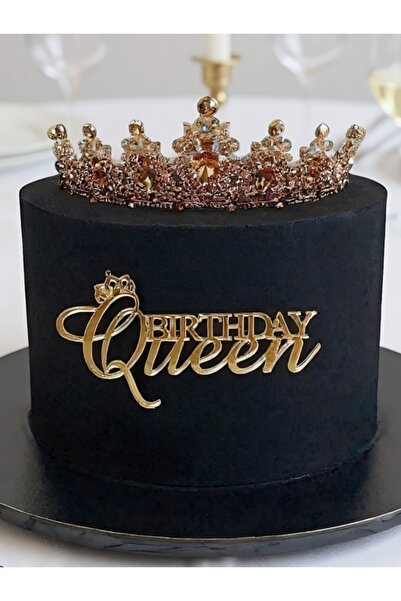 Choice 3 قطع ذهبية لتزيين الكيك "عيد ميلاد الملكة" من مادة PMMA - زينة حروف ع...