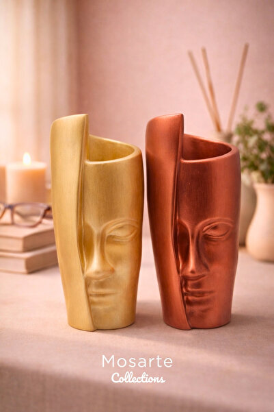 Mosarte Single Face Formed Decorative Vase / Sculpture Set of 2 30 cm - Gold ...