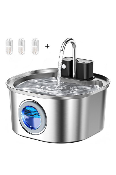 Choice1 نافورة مياه للقطط من الفولاذ المقاوم للصدأ، سعة 3 لترات، مزودة بمستشع...