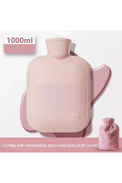 Choice1 زجاجة ماء ساخن مقاومة للانفجار سعة 1000 مل، لون وردي، بغطاء قماشي ناع...