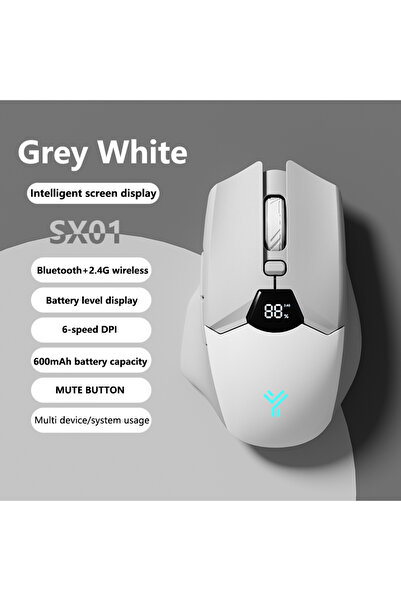 Choice ماوس الألعاب اللاسلكي SX01 من Warvank، رمادي وأبيض، مزود بشاشة ذكية، و...