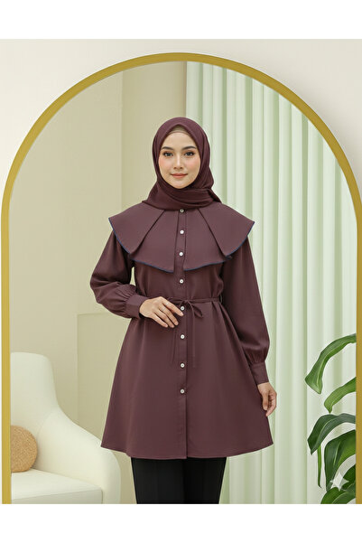 bellura Geniş Yakalı Kemerli Düğmeli Gömlek