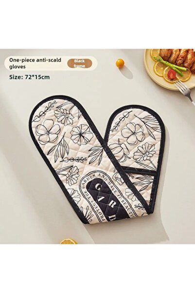 Choice1 Black Frame Heat Resistant Oven Mitts Gloves Long Safety Flower Patte...