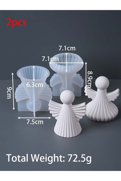 Choice قالبان سيليكون لصنع الشموع على شكل ملاك، بتصميم هندسي، بأجنحة مخططة، م...