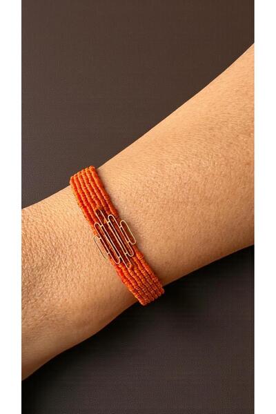 Bensei Takı Dükkanı Bensei Orange Micro Knot Bracelet with Steel Accessories