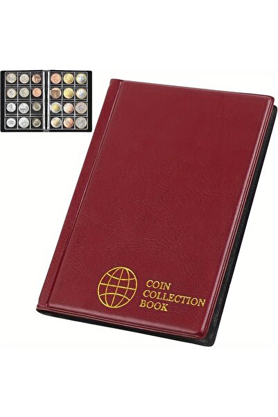 Choice Red 120-Pket PVC Coin Collection Album with Clear Plastic Pages- Heavy...