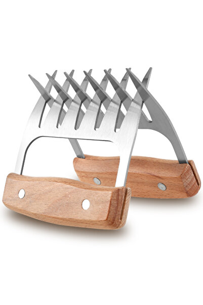 Choice قطعتان من مخالب تقطيع اللحم بمقبض خشبي، مصنوعة من الفولاذ المقاوم للصد...