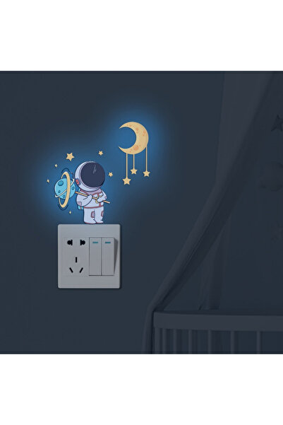 choice2 3 قطع زرقاء، ملصقات مفاتيح مضيئة على شكل رواد فضاء ونجوم وقمر، ملصقات...