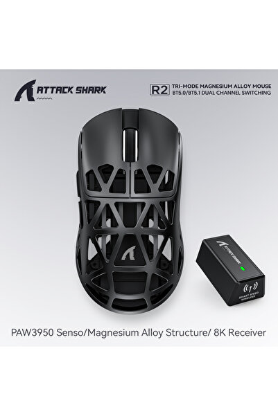 Choice1 ماوس الألعاب اللاسلكي Black Attack Shark R2 مصنوع من سبائك المغنيسيوم...