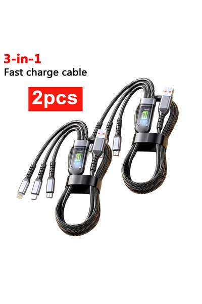 choice2 أسود - قطعتان، كابل شحن USB محمول 3 في 1 بقوة 100 واط، مناسب لأجهزة i...