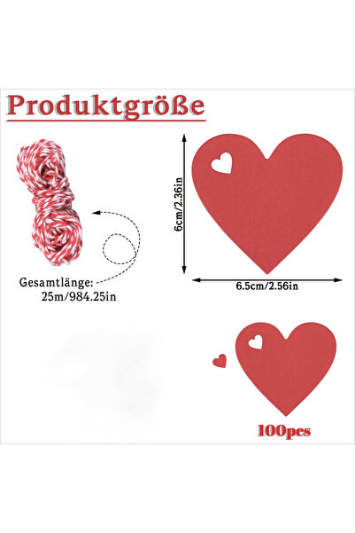 Choice1 6.5cmx6cm Red 100pcs Heart-Shaped Gift Tags - Elegant Heart Labels wi...