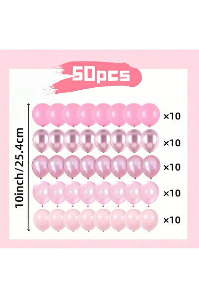 Choice1 10inch 50pcs 50pcs Pink Balloon Set - Chrome Pink, Pearl Pink, Macaro...
