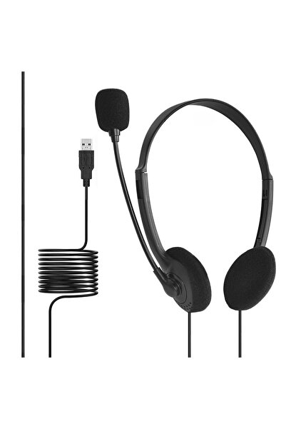 Choice سماعة رأس سوداء للكمبيوتر بمنفذ USB مزودة بميكروفون مانع للضوضاء، مناس...