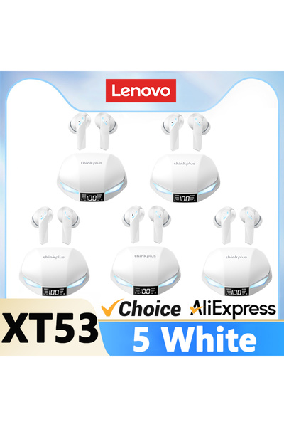 choice2 سماعات أذن لاسلكية لينوفو XT53 بيضاء، 5 قطع، بلوتوث 5.4، شاشة LED رقم...