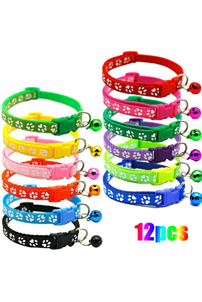 Choice25 12 قطعة متنوعة (1/6/18 قطعة) طوق للحيوانات الأليفة مع جرس وطبعات أقد...