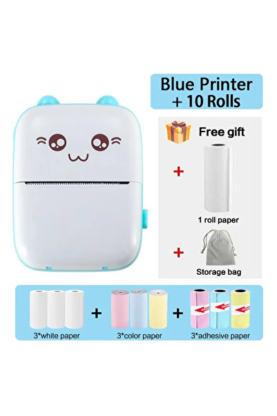 choice2 Blue Printer 10Rolls 58MM Mini Portable Thermal Printer Wireless Blue...