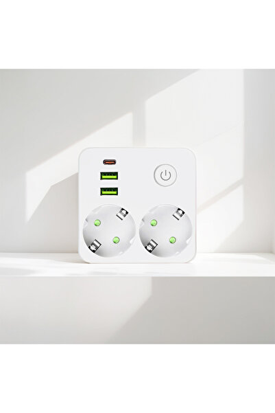 Choice شريط طاقة جداري أبيض بمقبس أوروبي، مزود بمخرجين للتيار المتردد و3 مناف...